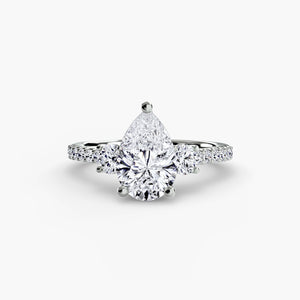Three-stone ring with pavé band - timeless engagement ring with side diamonds and exquisite design