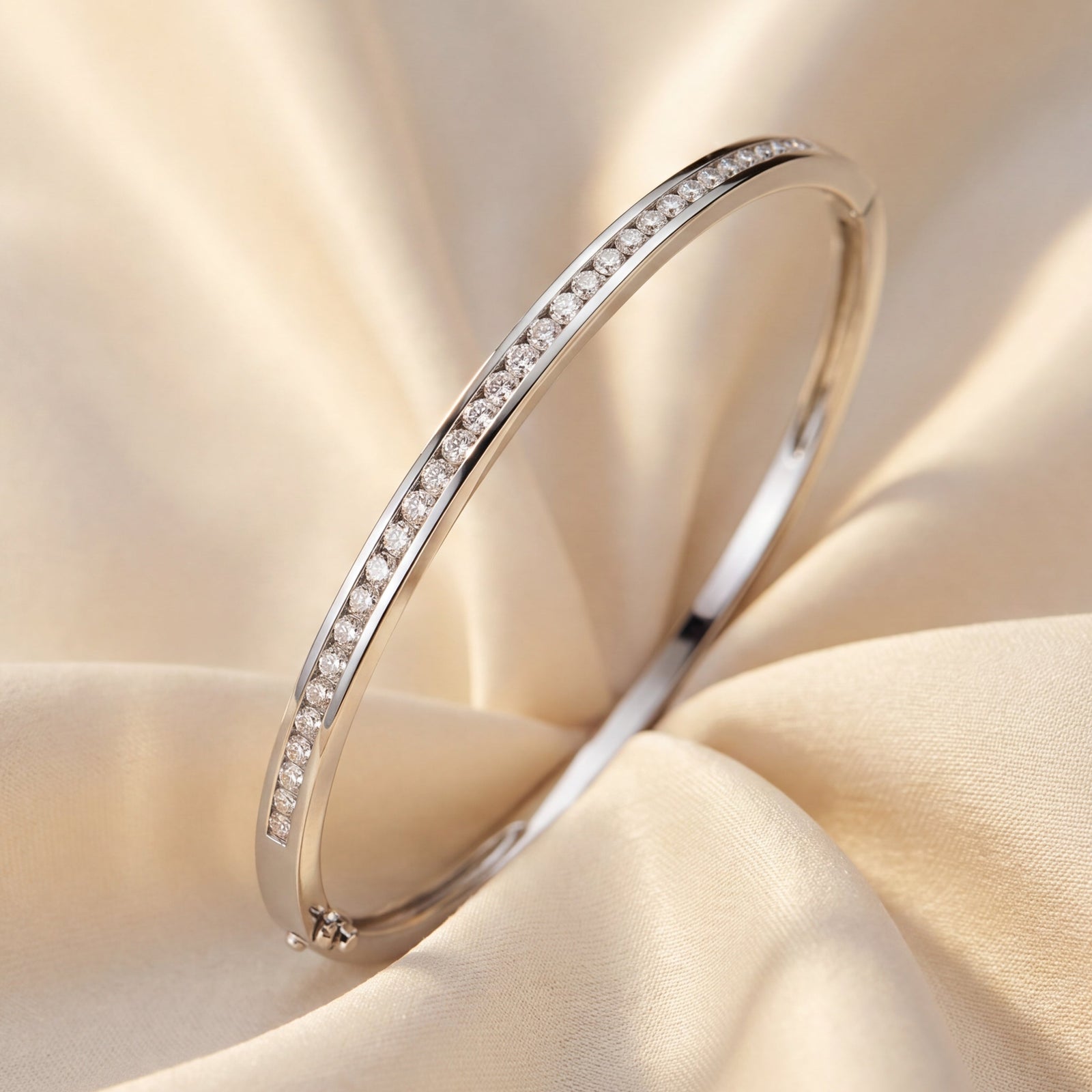 18ct White bracelet with round brilliant cut diamonds channel set