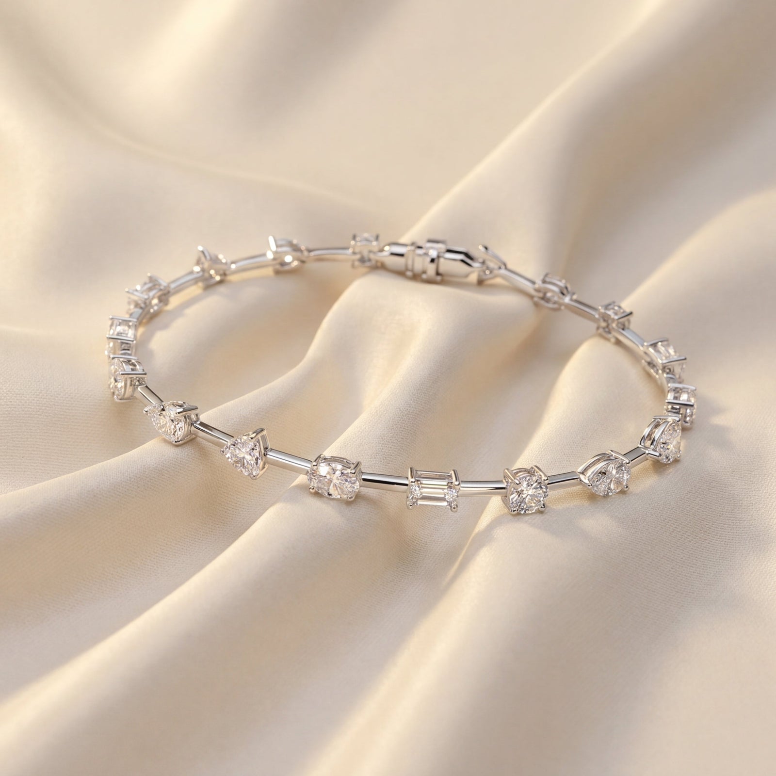 18ct white gold bracelet with different cut shaped diamonds