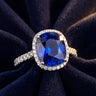 Blue Sapphire and Diamond Halo Ring