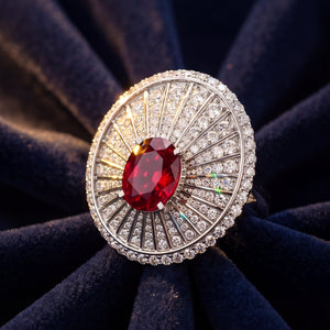 Imperial Ruby Sunburst Ring with diamonds