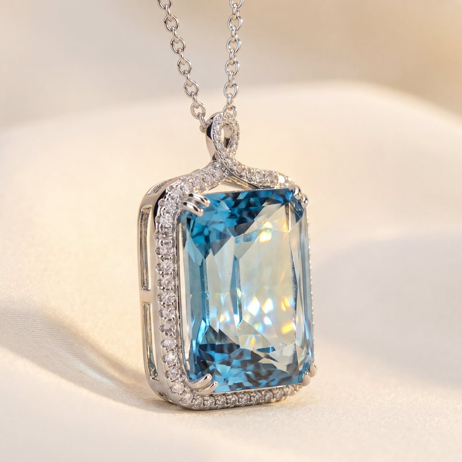 Blue Topaz gem set with diamonds in 18ct white gold