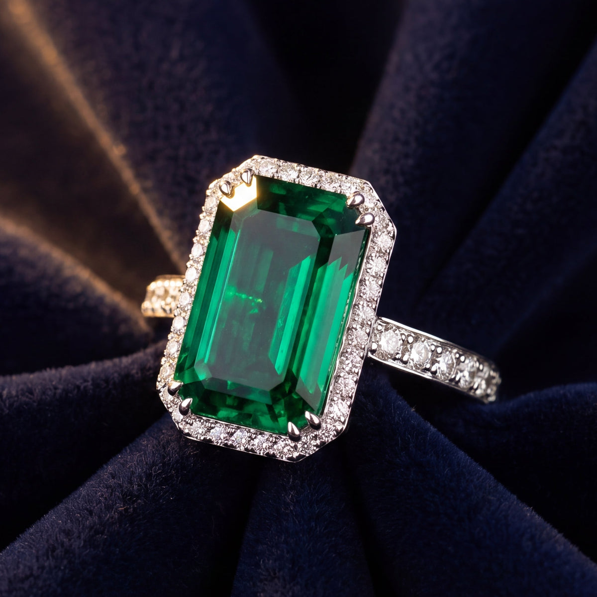 Emerald Majesty Halo diamond Ring