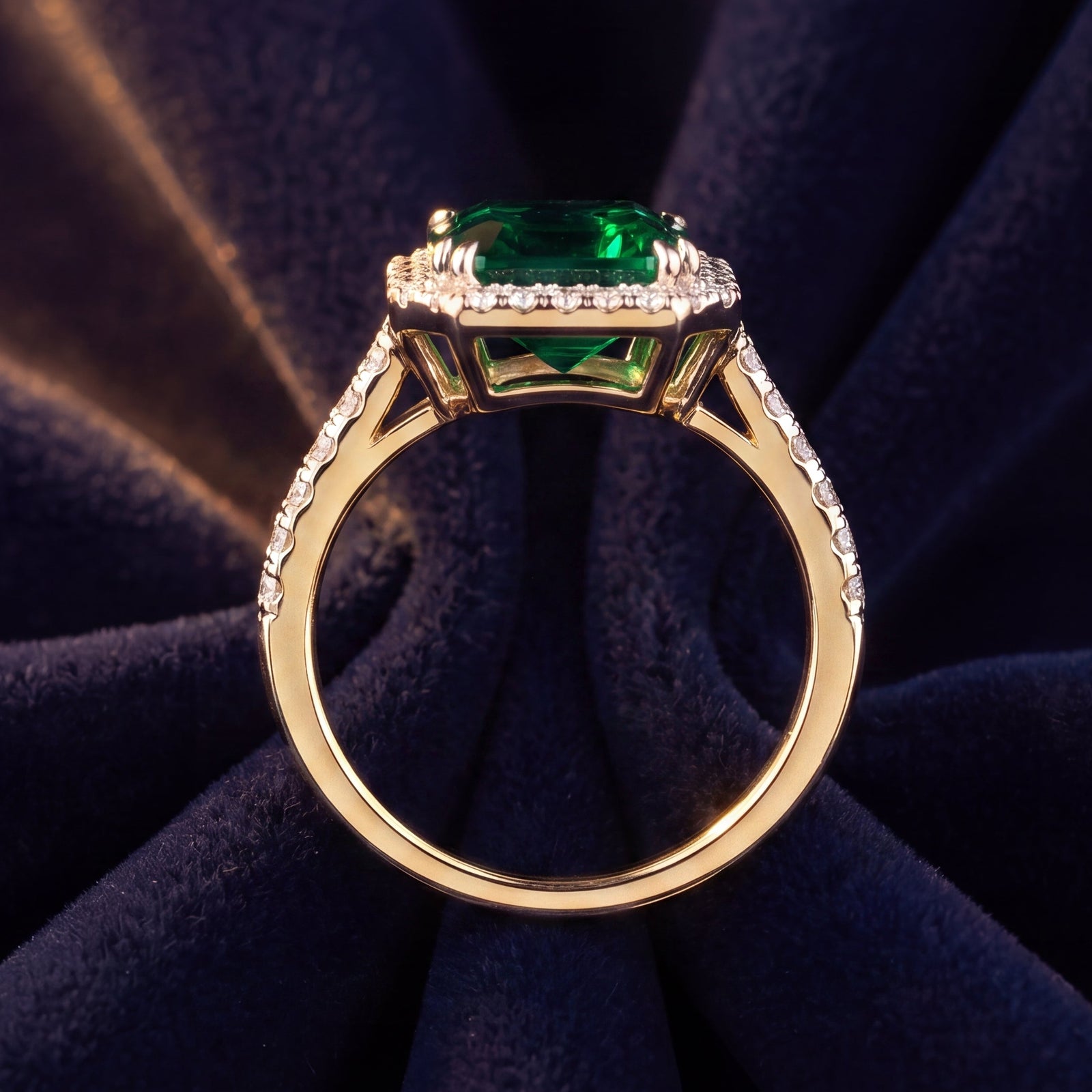 Emerald Majesty Halo diamond Ring