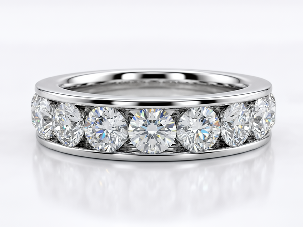Bespoke channel-set round brilliant diamond eternity ring, made in Hatton Garden