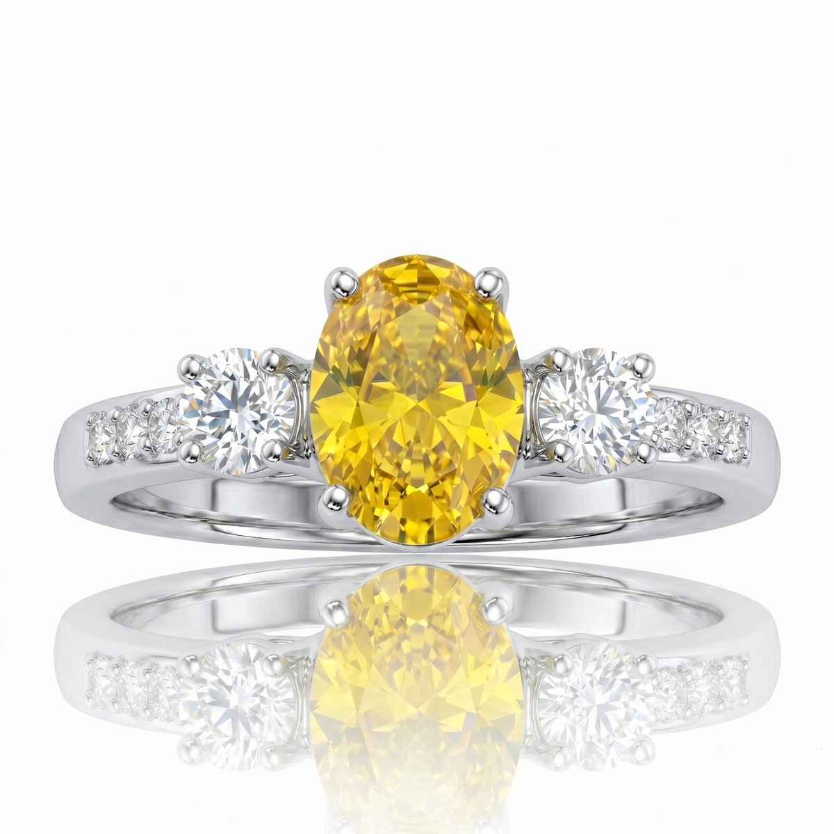 Fancy Yellow Diamond Rings with Side-Stone Brilliance
