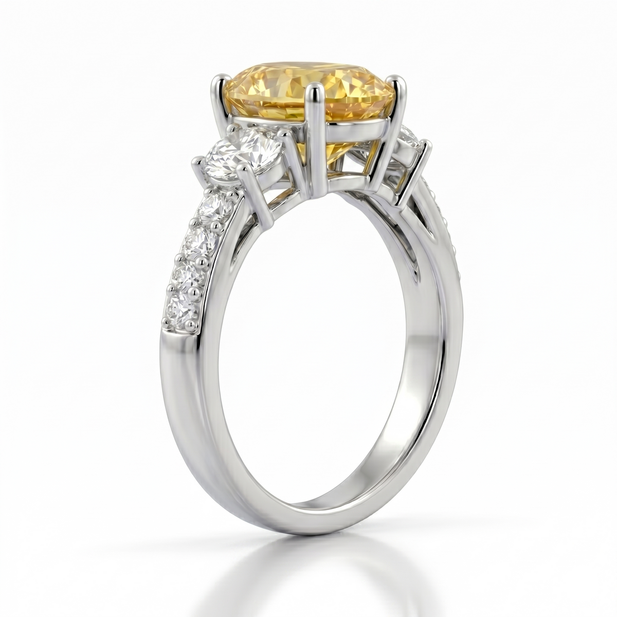 Fancy Yellow Diamond Rings with Side-Stone Brilliance