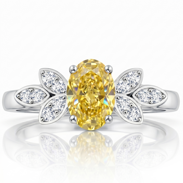 Bespoke fancy yellow diamond ring with side stones, made in Hatton Garden