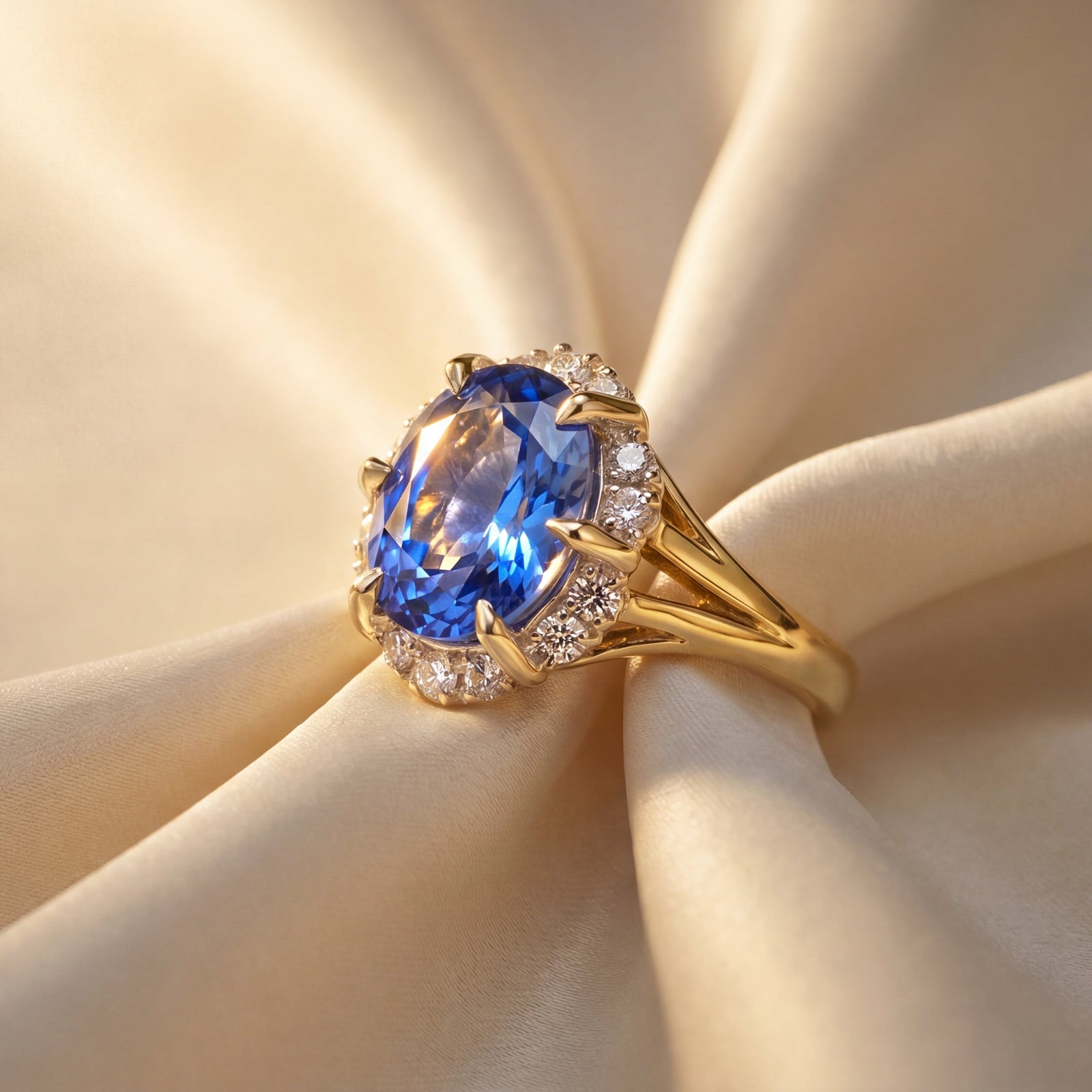 Gold ring with a blue gemstone 