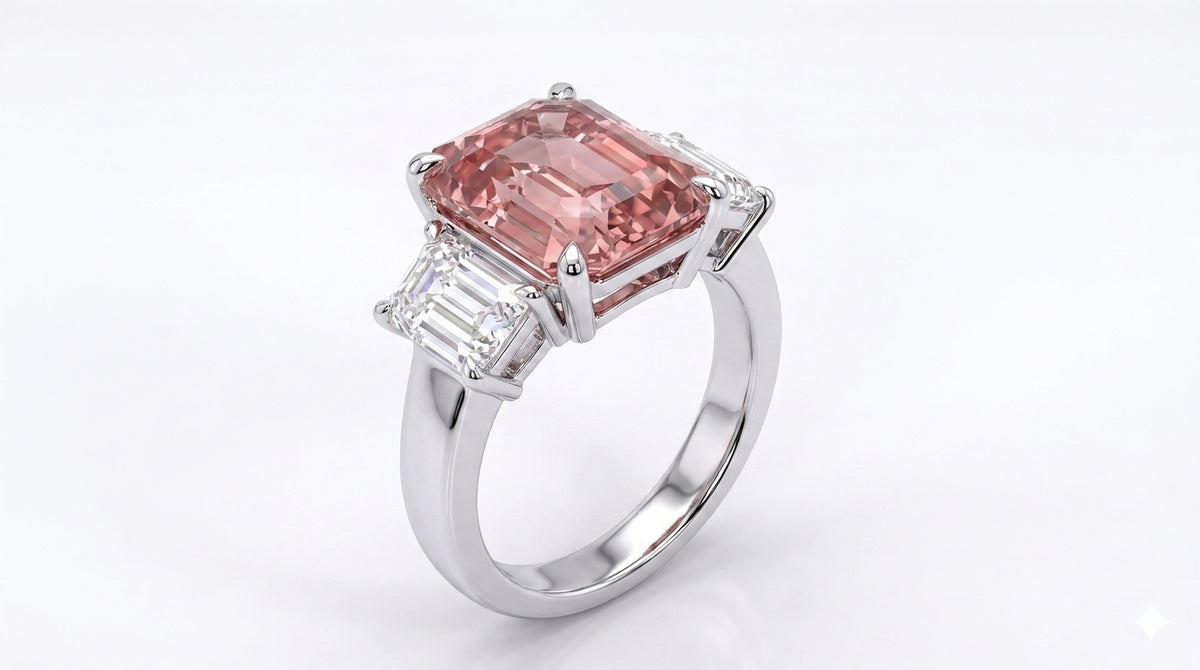 Morganite and Diamond Three-Stone Ring