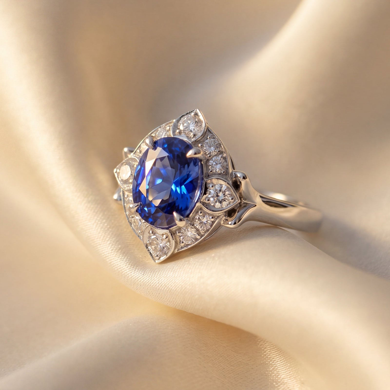Oval Sapphire diamond ring in platinum