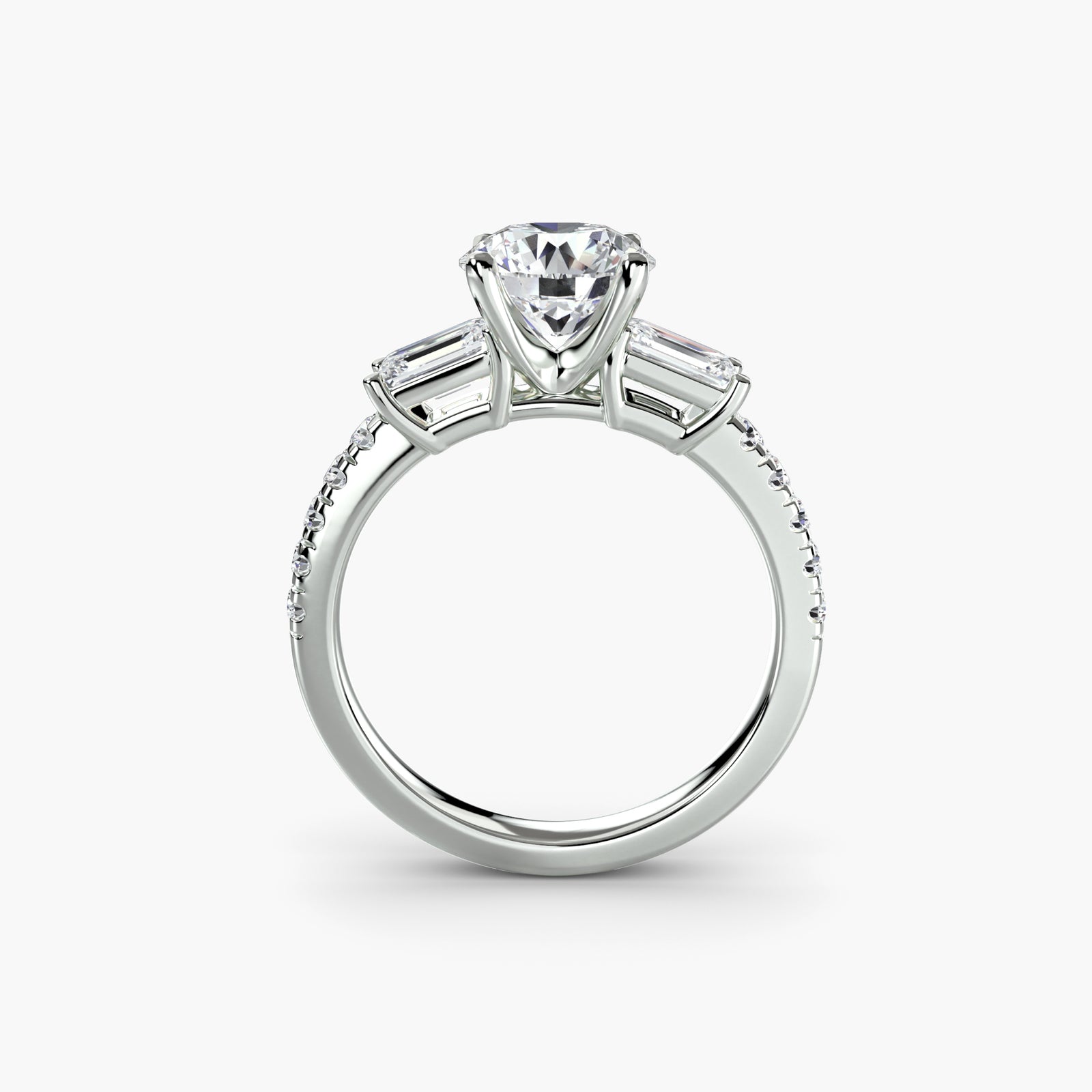 Three-stone ring with pavé band 4 - classic engagement ring featuring three diamonds with pavé detailing on the band for added brilliance