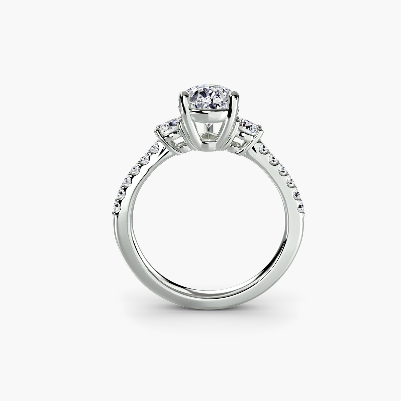 Three-stone ring with pavé band - timeless engagement ring with side diamonds and exquisite design