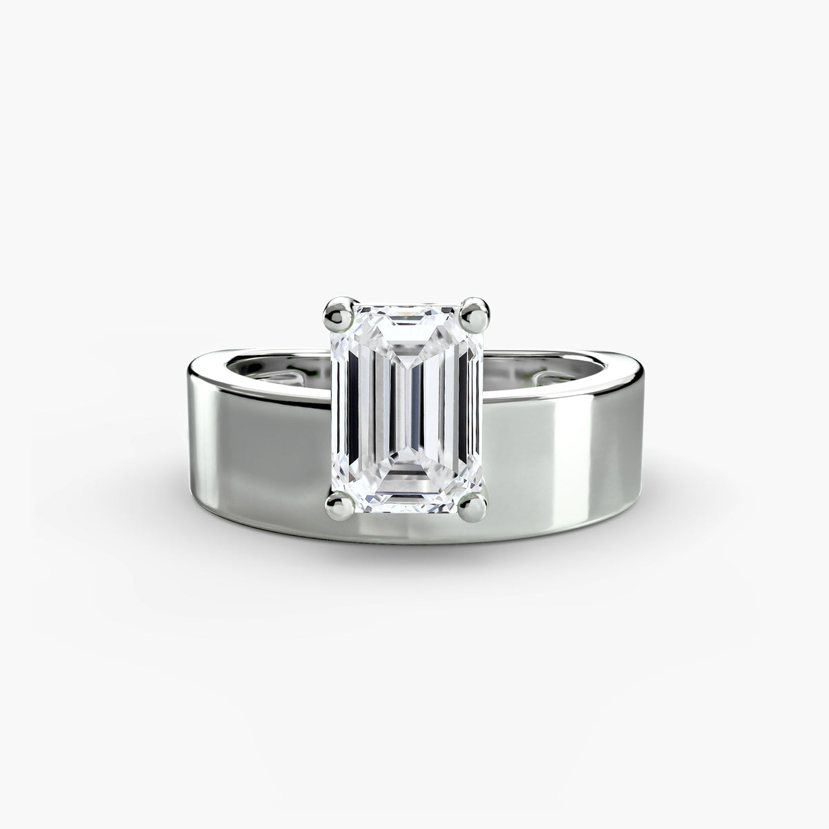 Wide band solitaire ring - elegant engagement ring with a single stunning diamond