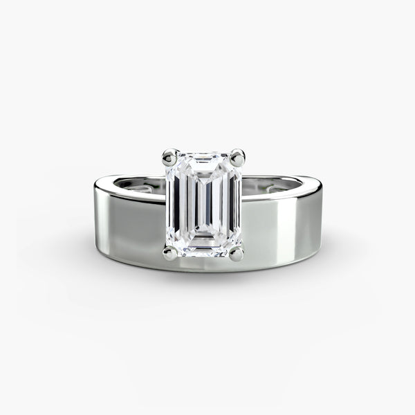 Wide band solitaire ring - elegant engagement ring with a single stunning diamond