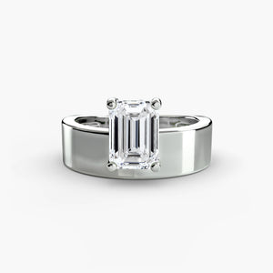 Wide band solitaire ring - elegant engagement ring with a single stunning diamond