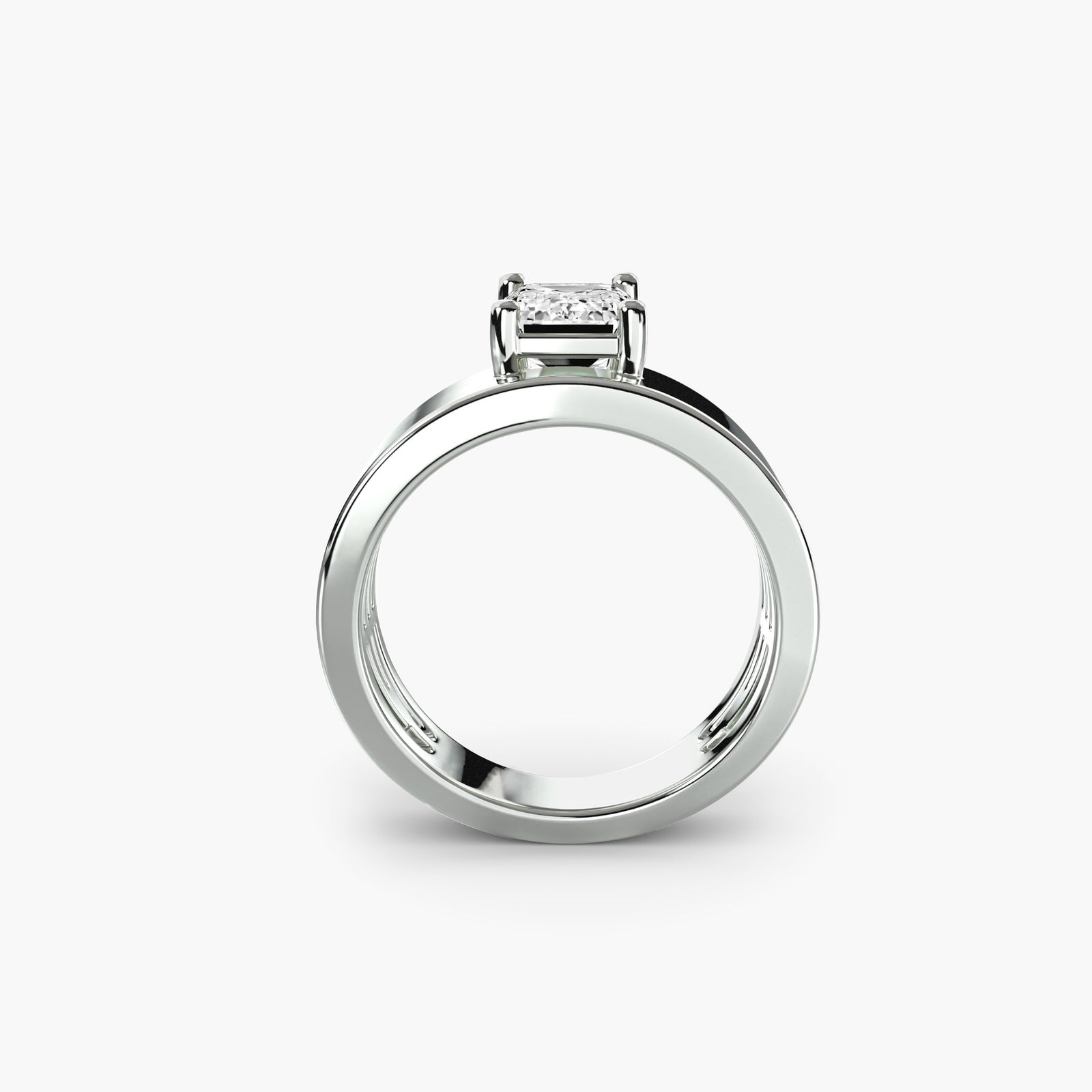 Wide band solitaire ring - elegant engagement ring with a single stunning diamond