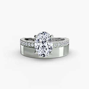 Wide band solitaire with pavé band - elegant engagement ring featuring a single diamond with pavé detailing on the band
