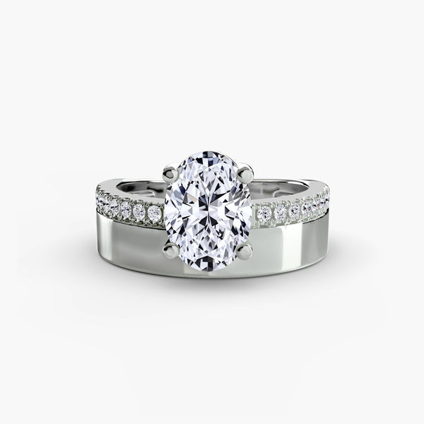 The Wide-Band Pavé Solitaire, a made-to-order diamond engagement ring from Hatton Garden Bespoke Jewellery