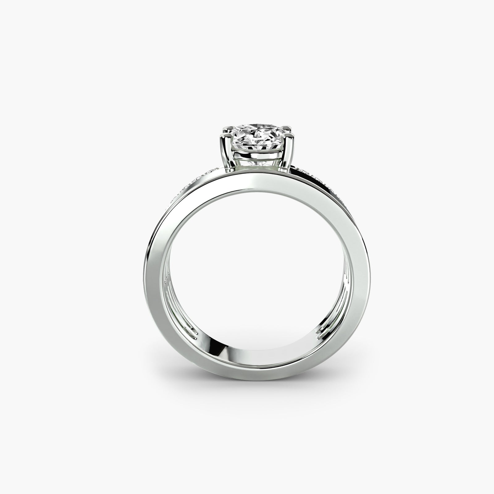 Wide band solitaire with pavé band - elegant engagement ring featuring a single diamond with pavé detailing on the band