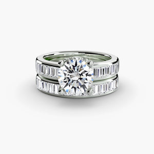 Baguette channel solitaire - elegant engagement ring featuring a central diamond with baguette diamonds set in a channel on the band