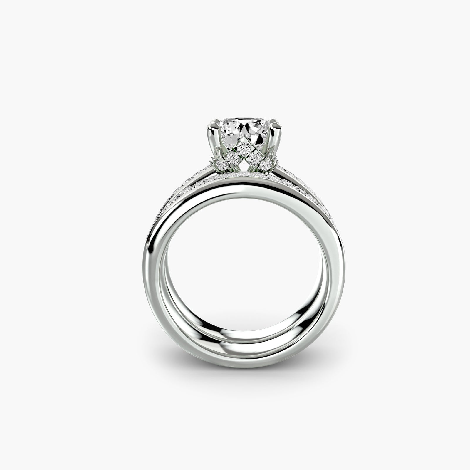 Baguette channel solitaire - elegant engagement ring featuring a central diamond with baguette diamonds set in a channel on the band