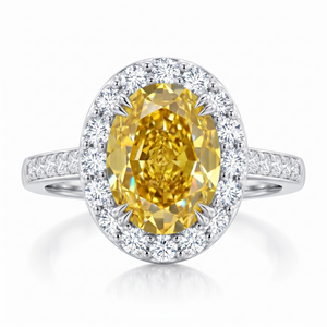 Bespoke fancy yellow diamond cluster ring, made in Hatton Garden