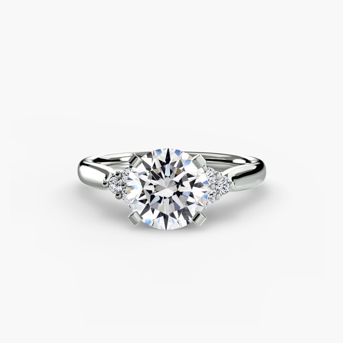 Solitaire with cluster shoulders 2 - elegant engagement ring featuring a central diamond with diamond clusters on the shoulders