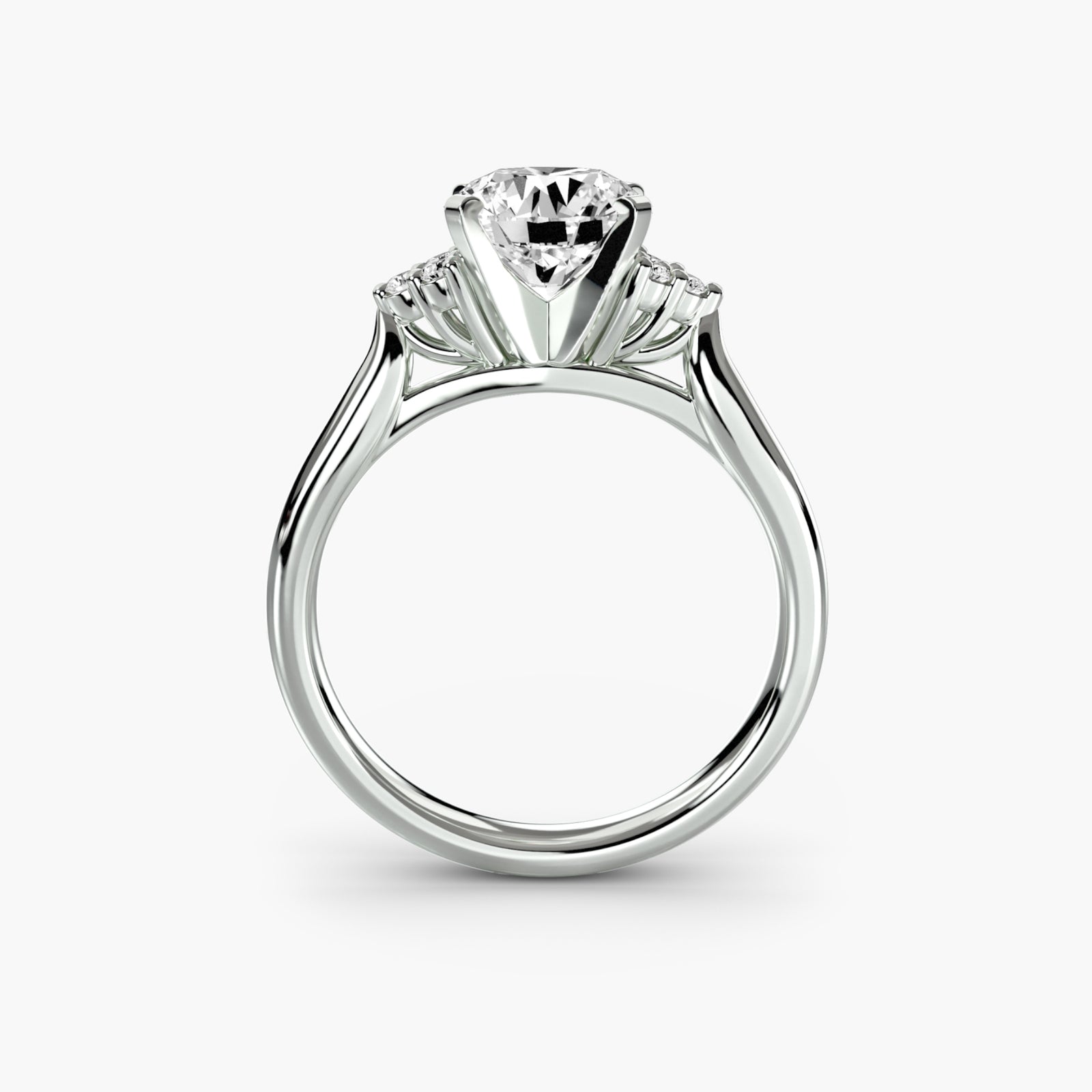 Solitaire with cluster shoulders 2 - elegant engagement ring featuring a central diamond with diamond clusters on the shoulders