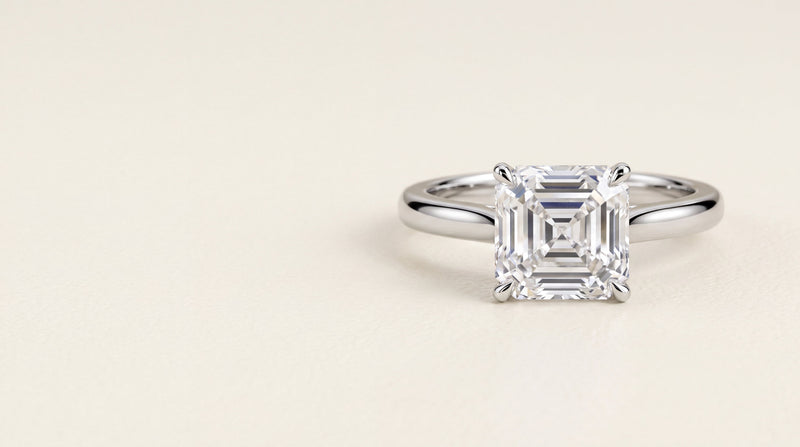 Asscher cut diamond solitaire engagement ring in platinum