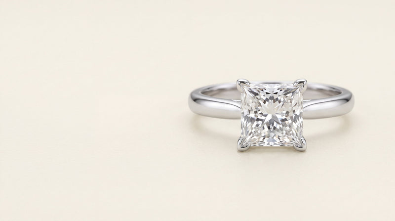 Princess cut diamond solitaire engagement ring in platinum