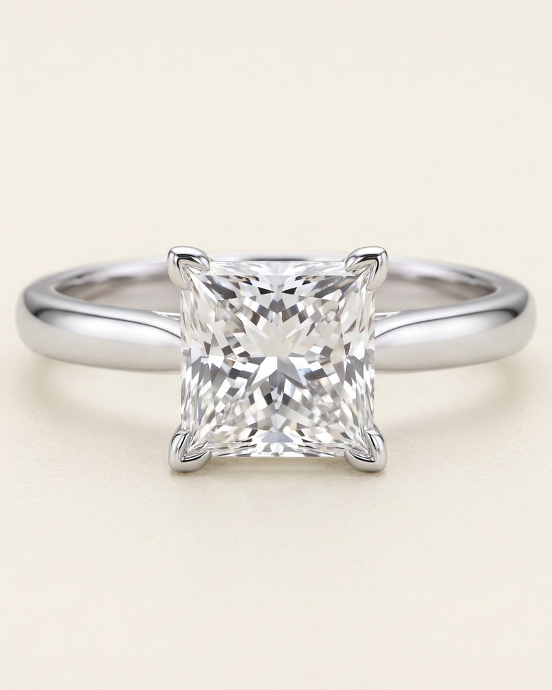 Princess cut diamond solitaire engagement ring in platinum