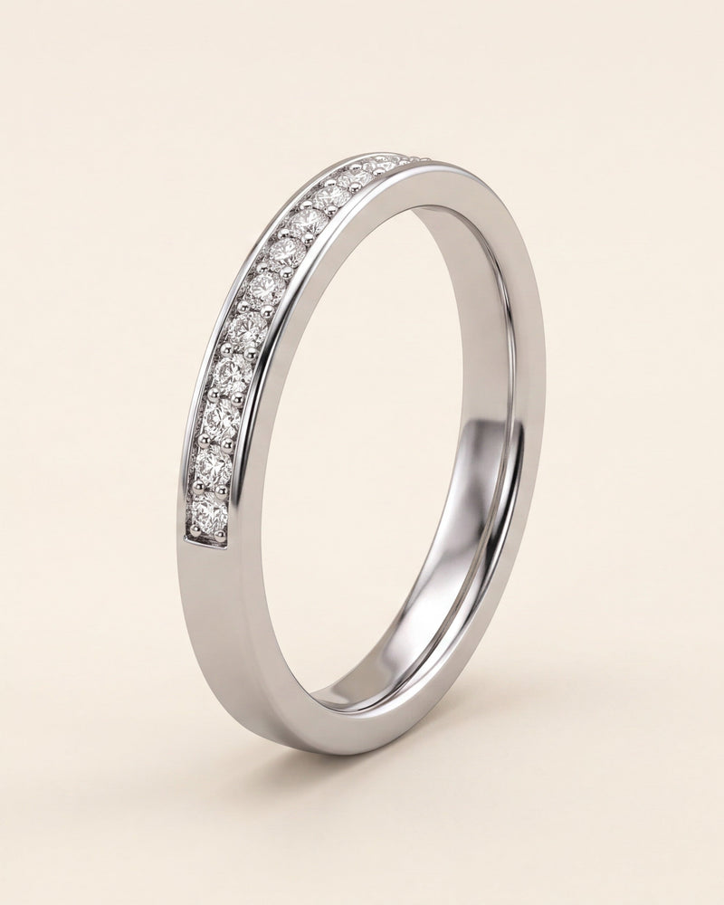 Channel-set diamond wedding ring in platinum